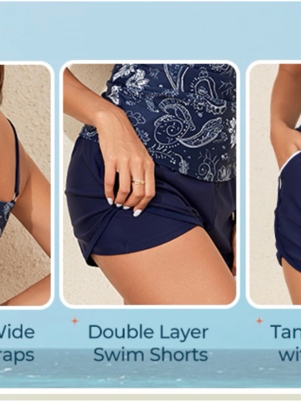 Navy Floral V-Neck Tankini Top and Swim Shorts Set - Picture 3 of 9